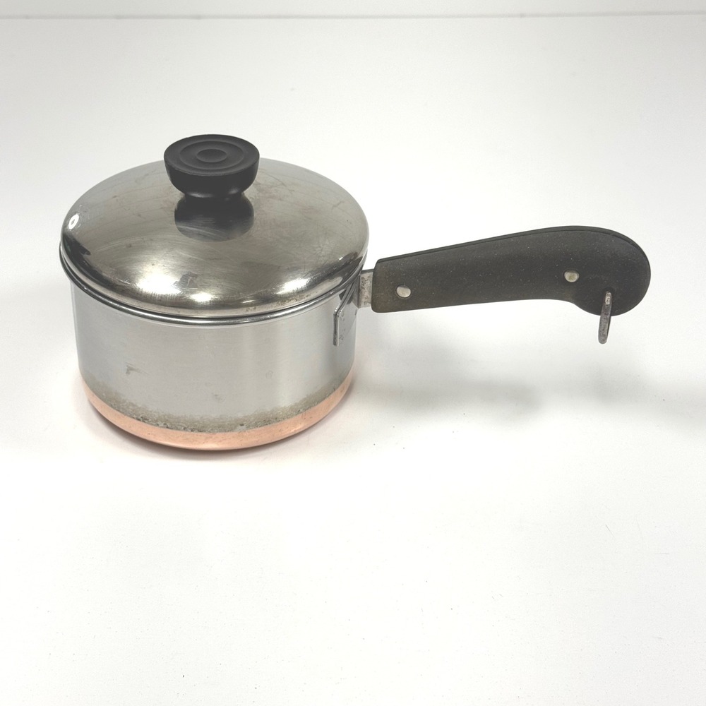 Vintage Revere Ware Copper Bottom Pot - 1 Quart 4 cup double ring logo- pre 1968